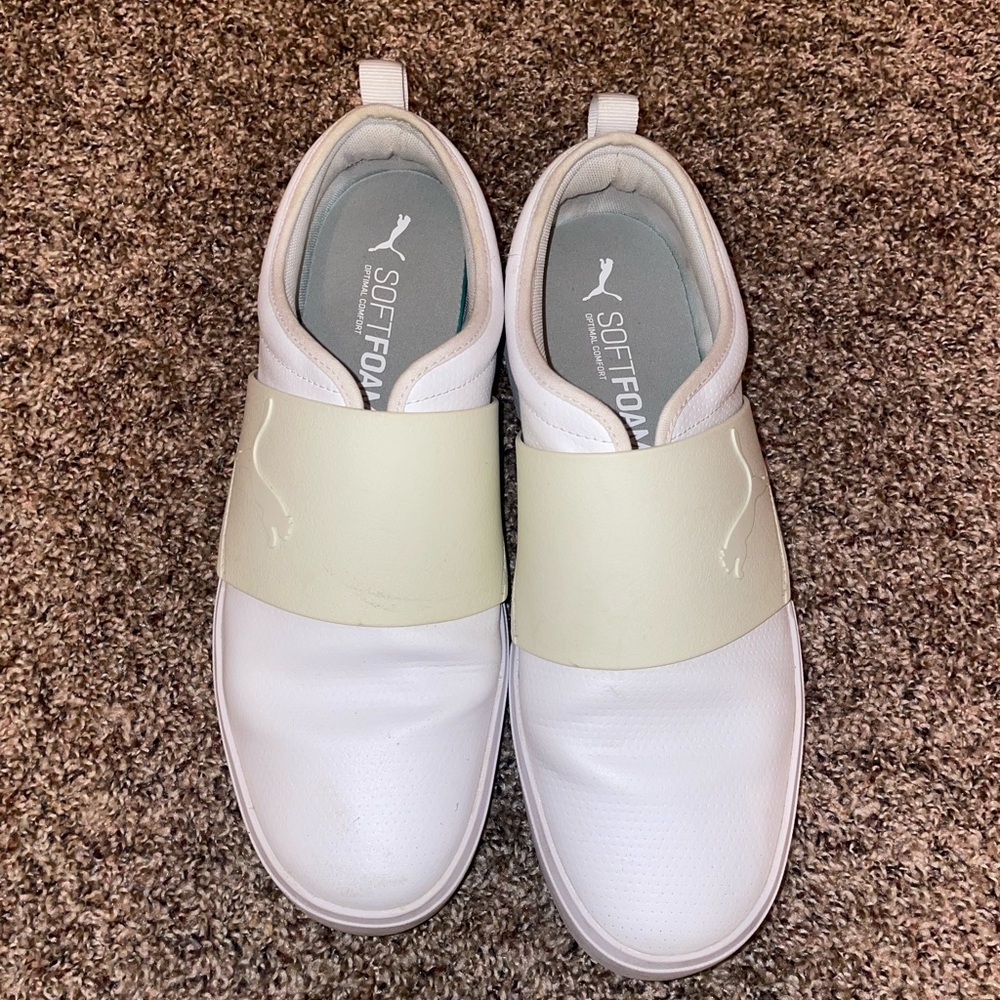 Puma White and Cream SoftFoam Slip-Ons